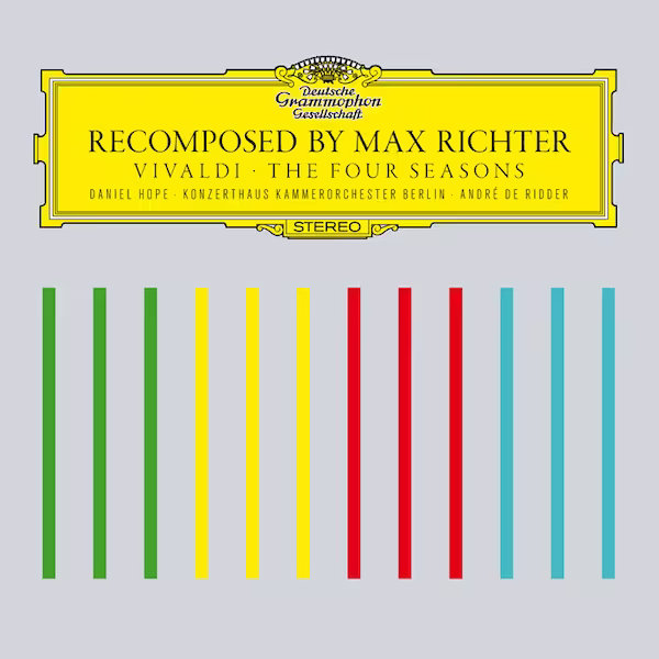 A grey background with slits of green, yellow, red, and blue are visible. The cover has the standard Deutsche Grammophon logo.